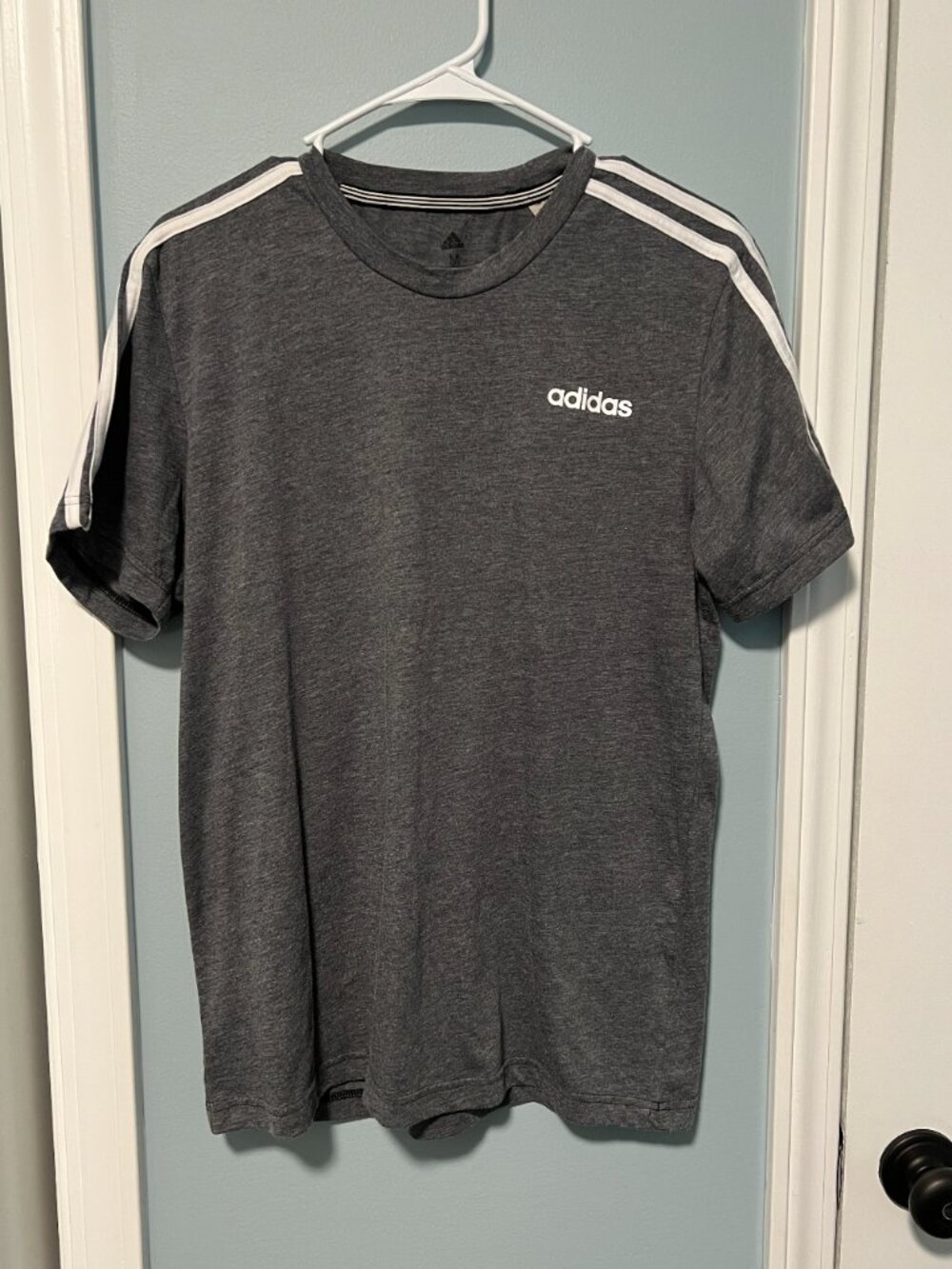 Charcoal Gray Adidas T-shirt With Shoulder Stripes Mens' Medium